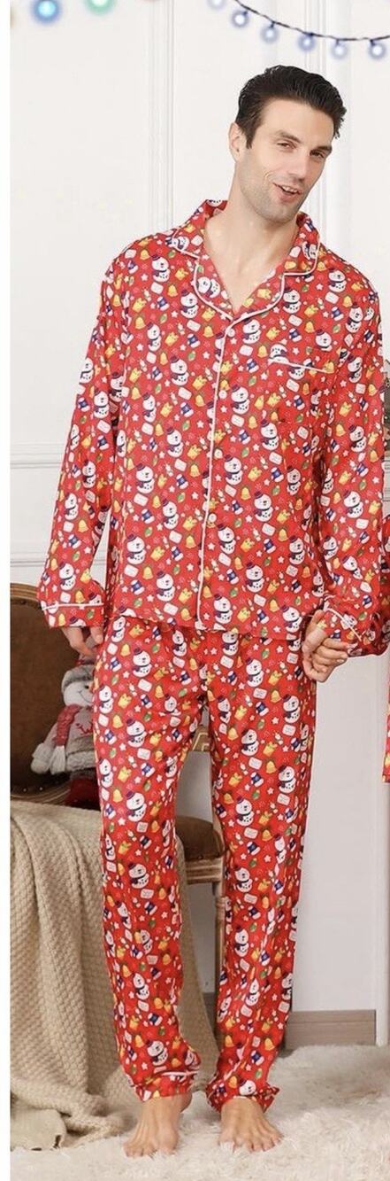 ANGELGGH Satin Pajama Set Snowman mens m